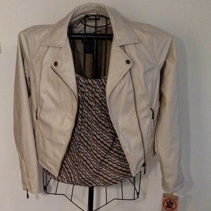 J2 vegan leather moto jacket, new with tags, beige, size medium